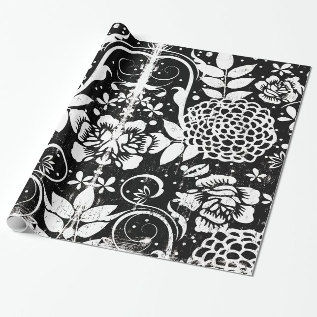 Black and White Floral Wrapping Paper (Unrolled)