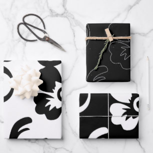 Black and White Floral Wrapping Paper Sheets
