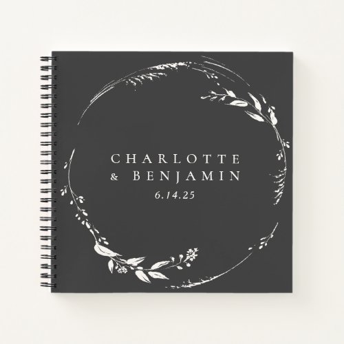 Black and White Floral Wreath Monogram Custom   Notebook