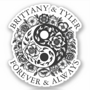 Black and White Floral Yin Yang   Sticker