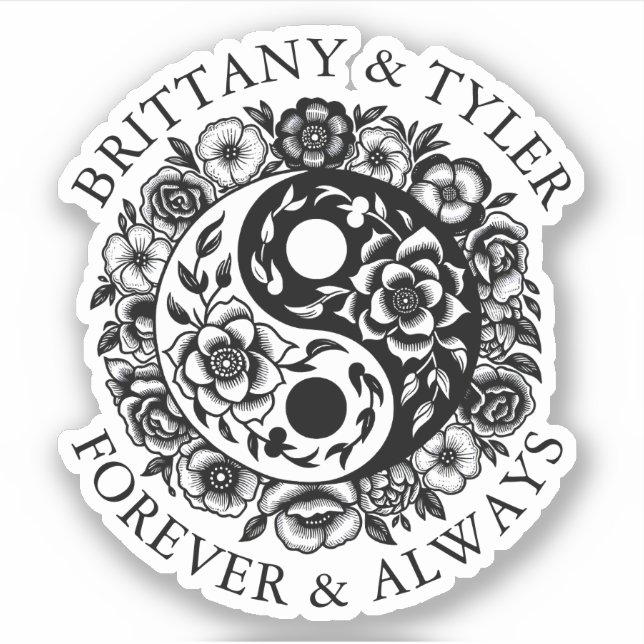 Black and White Floral Yin Yang   Sticker (Front)