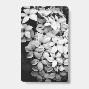 black and white florals badge