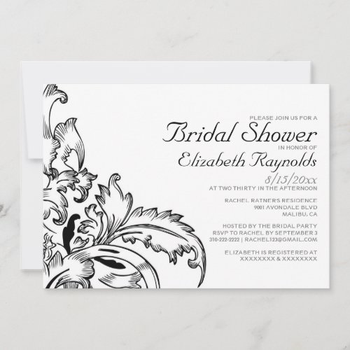 Black And White Flourish Bridal Shower Invitations