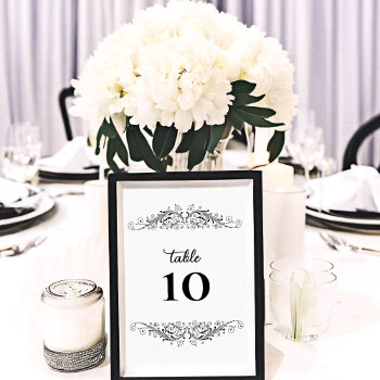 Black And White Flourish Elegance Table Number by SocialiteDesigns at Zazzle