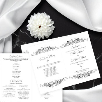 Black And White Flourish Elegance Wedding Program by SocialiteDesigns at Zazzle