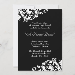 Black and White Flourish Prom Formal Invitations