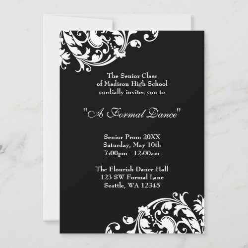 Black and White Flourish Prom Formal Invitations