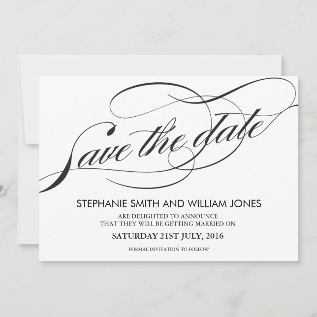 Black and White Flourish Swirl Save The Date (Front)