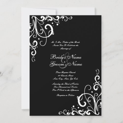 Black and White Flourish Wedding Invitation