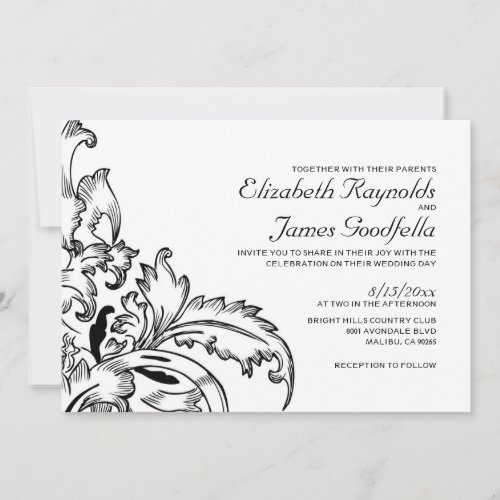 Black And White Flourish Wedding Invitations