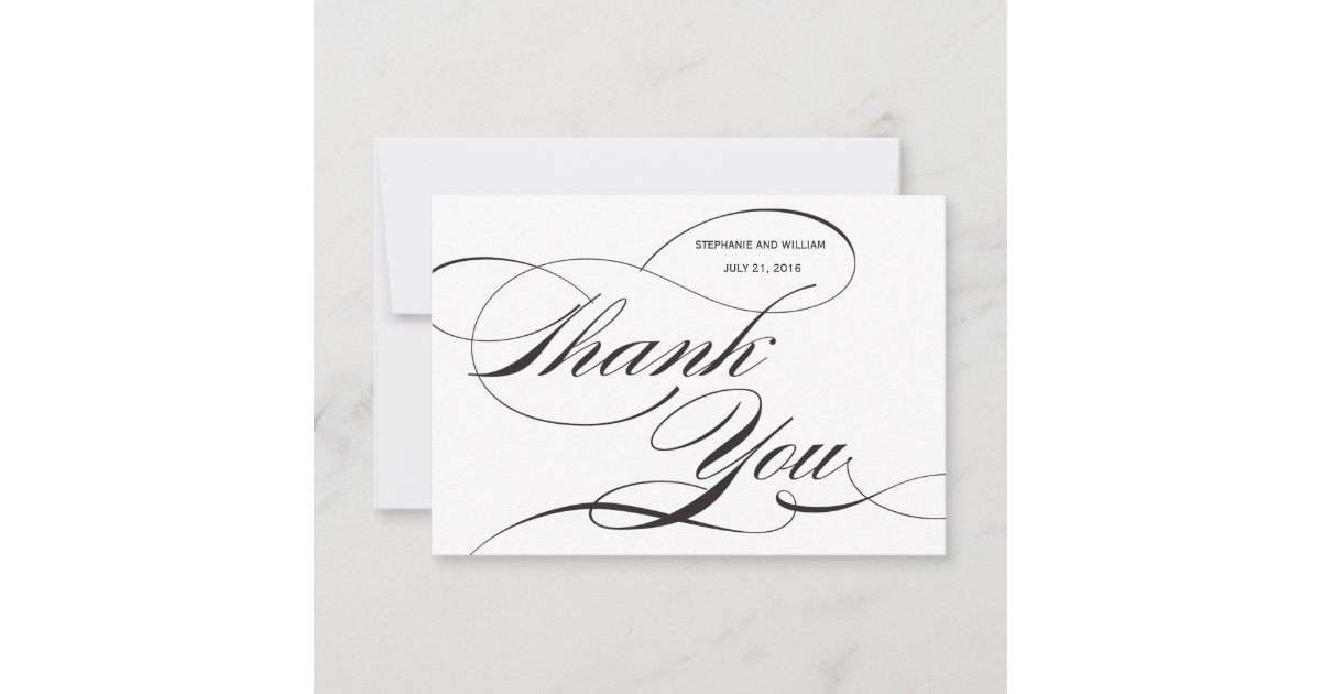 Black and White Flourish Wedding Thank You Card | Zazzle