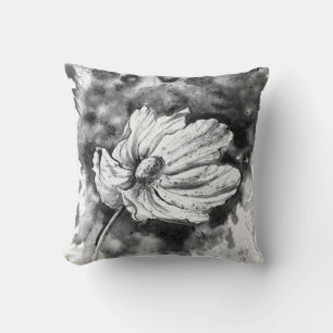black and white flower art throw pillow