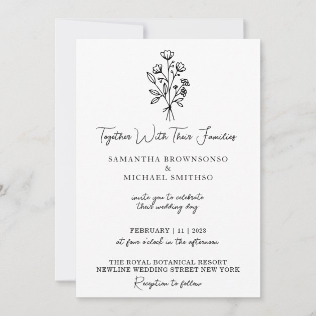 Black and White Flower Bouquet Boho Minimal Invitation