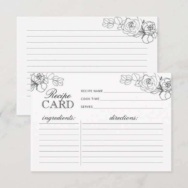 Black and White Flower Bridal Shower Recipe Card (Front/Back)