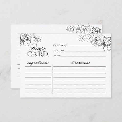 Black and White Flower Bridal Shower Recipe Card