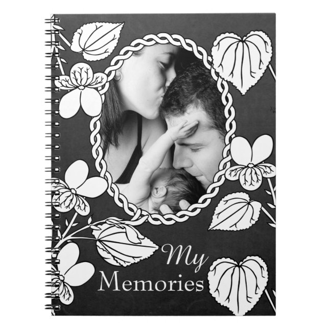 Black and White Flower Custom Photo Elegant Notebook (Front)
