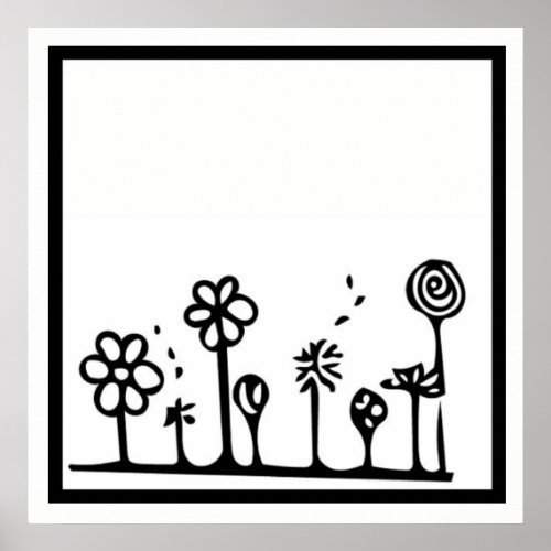 Black and White Flower Drawing Poster