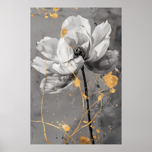 Black and white flower gold details By Jean_Claude Poster