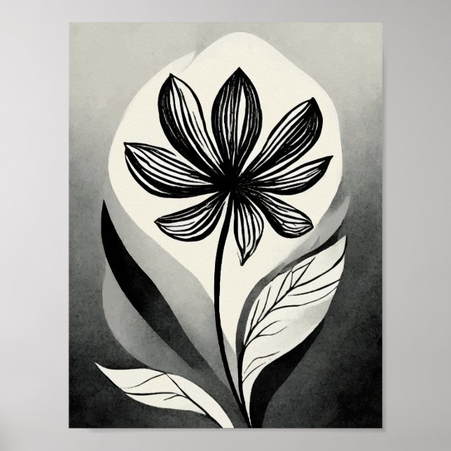 Black and White Flower Ink Blot Poster (Front)