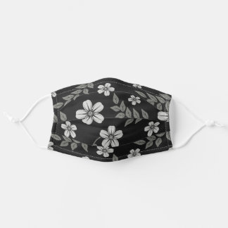 Black and White flower & leaf pattern Adult Cloth Face Mask