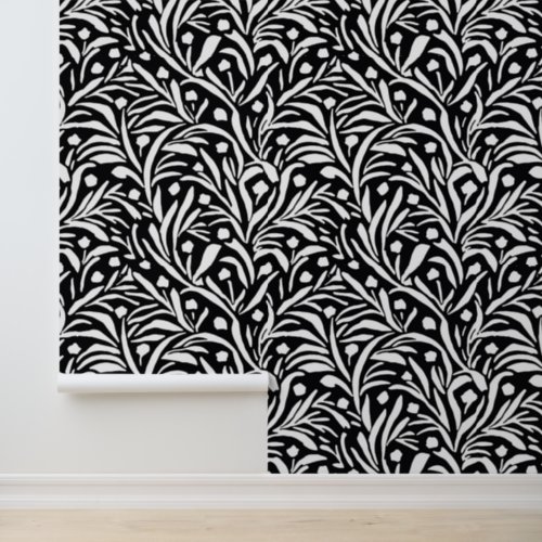 Black And White Flower Leaf Pattern Wallpaper