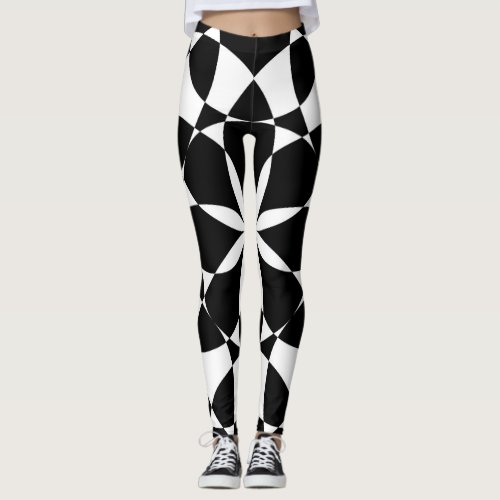 Black and white flower mandala mosaic retro leggings