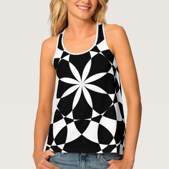 Black and white flower mandala mosaic retro tank top (Front)