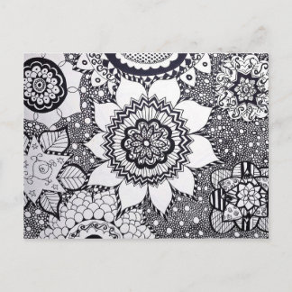 Black and White Flower Mandala Postcard
