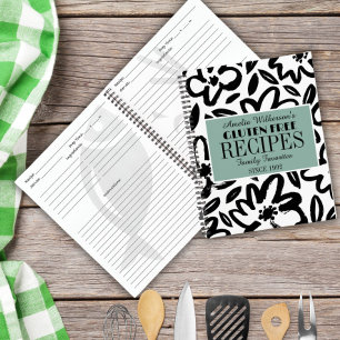 Black and white flower modern recipe notebook