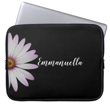 Black And White Flower Name Laptop Sleeve by tjustleft at Zazzle