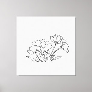 Black and white flower outline canvas print