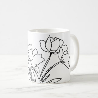 Black and white flower outline coffee mug