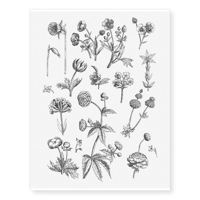 Black and White Flower Pack Temporary Tattoos (Front)