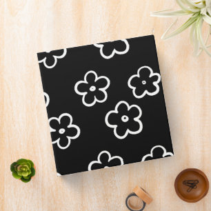 Black and White Flower Pattern 3 Ring Binder