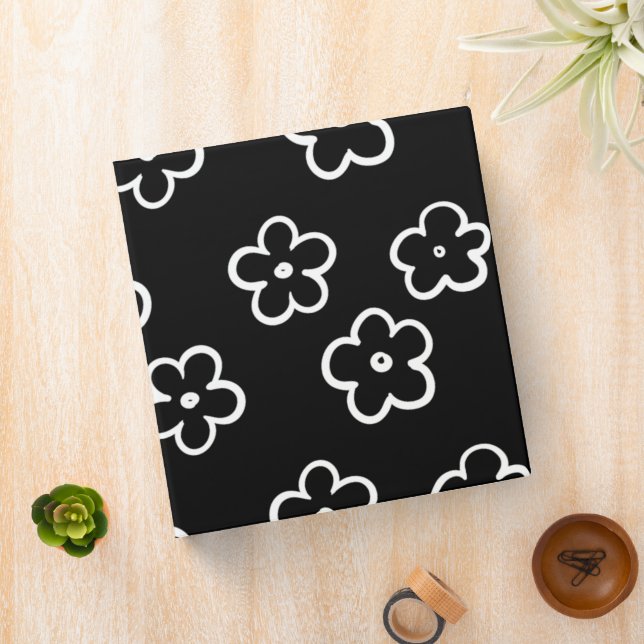 Black and White Flower Pattern 3 Ring Binder (In Situ)