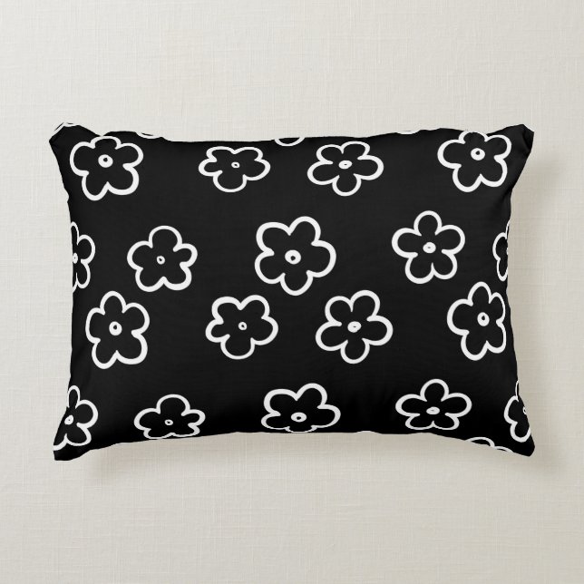 Black and White Flower Pattern Accent Pillow (Front)