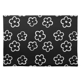 Black and White Flower Pattern Cloth Placemat