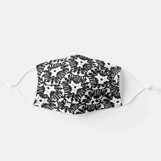 Black and White Flower Pattern Face Mask (Front, Unfolded)