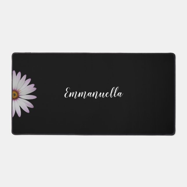 Black and White Flower Personalized Desk Mat (Front)