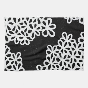 Black and White Flower Petals Kitchen Towel