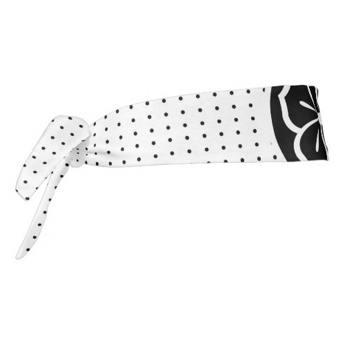 Black and White Flower Polka Dots Karate Style Tie Headband