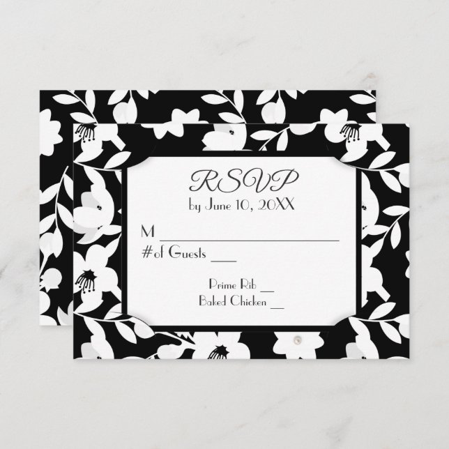 Black and White Flower RSVP (Front/Back)