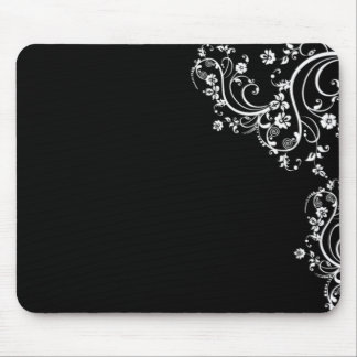 black and white flower scroll mouse pad