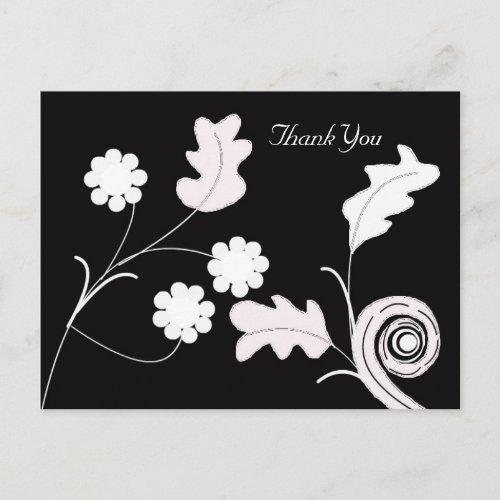 Black and White Flower Thank You Postcard