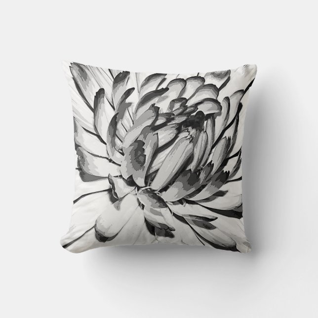 Black and White Flower Throw Pillow (Front)