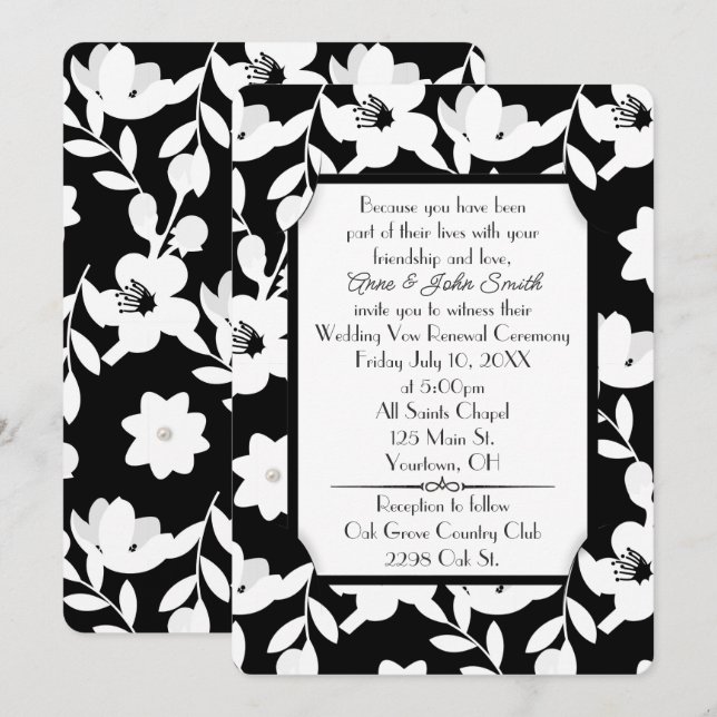 Black and White Flower Vow Renewal Invitation (Front/Back)