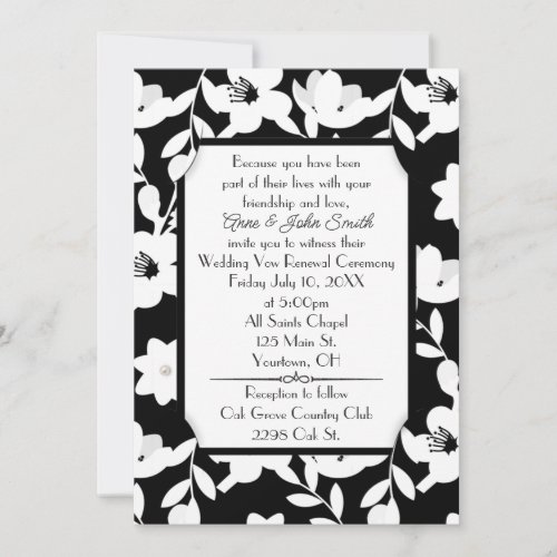 Black and White Flower Vow Renewal Wedding  Invitation