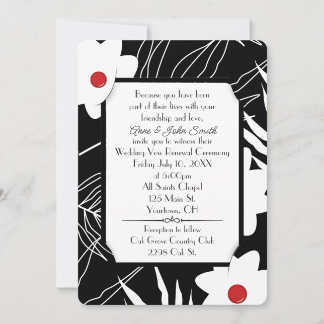 Black and White Flower Vow Renewal Wedding Invitation (Front)
