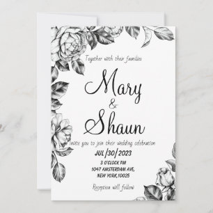 Black and White flower Wedding Invitation
