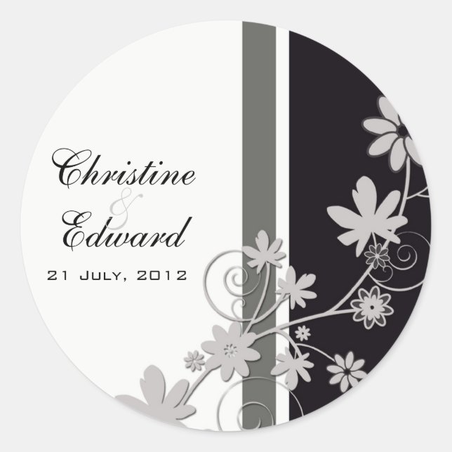 Black and White Flower Wedding Sticker (Front)